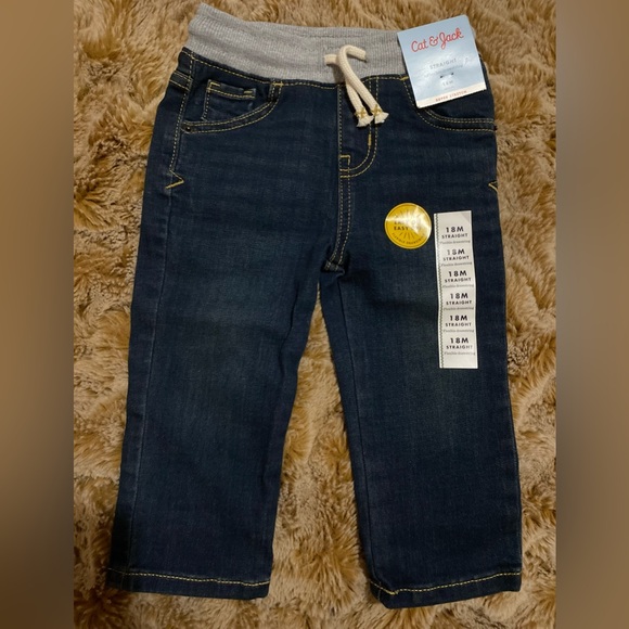 NWT Cat and Jack blue straight leg super stretch jeans with flexible drawstring - Picture 3 of 5